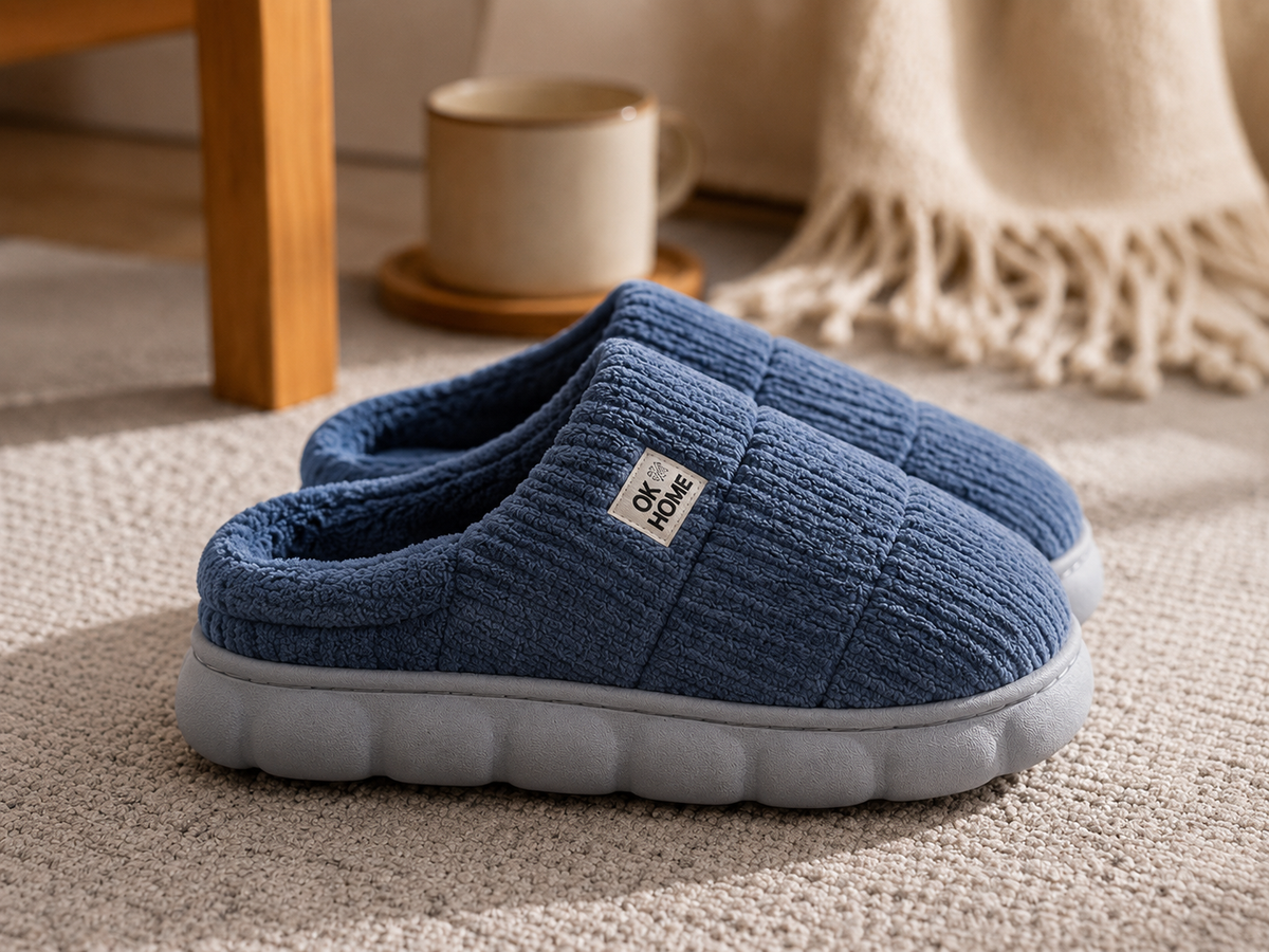 Pantuflas Peluditas — Vista frontal Celeste